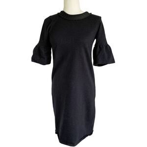 French Connection Womens Dress Size 4 Black Metallic Shift Above Knee 3/4 Sleeve